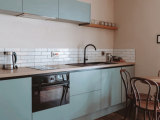 The kitchen in the Campbell Apartment part of Brambles hotel in Inveraray in Scotland