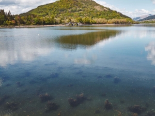 Views over Loch Fyne from Lochview Apartment part of Brambles hotel in Inveraray in Scotland