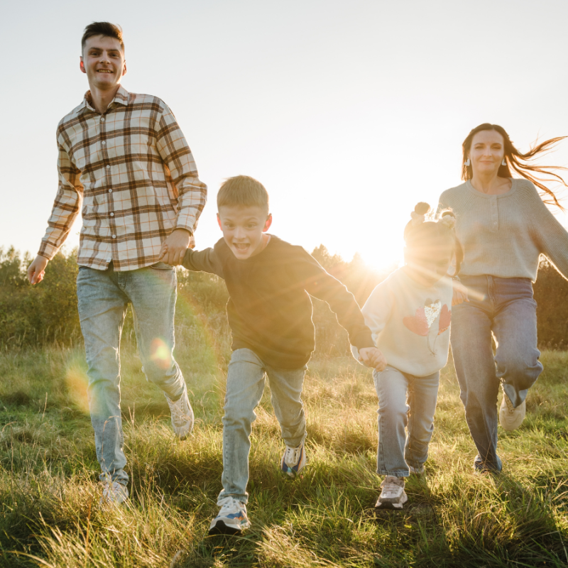 Family running towards camera.